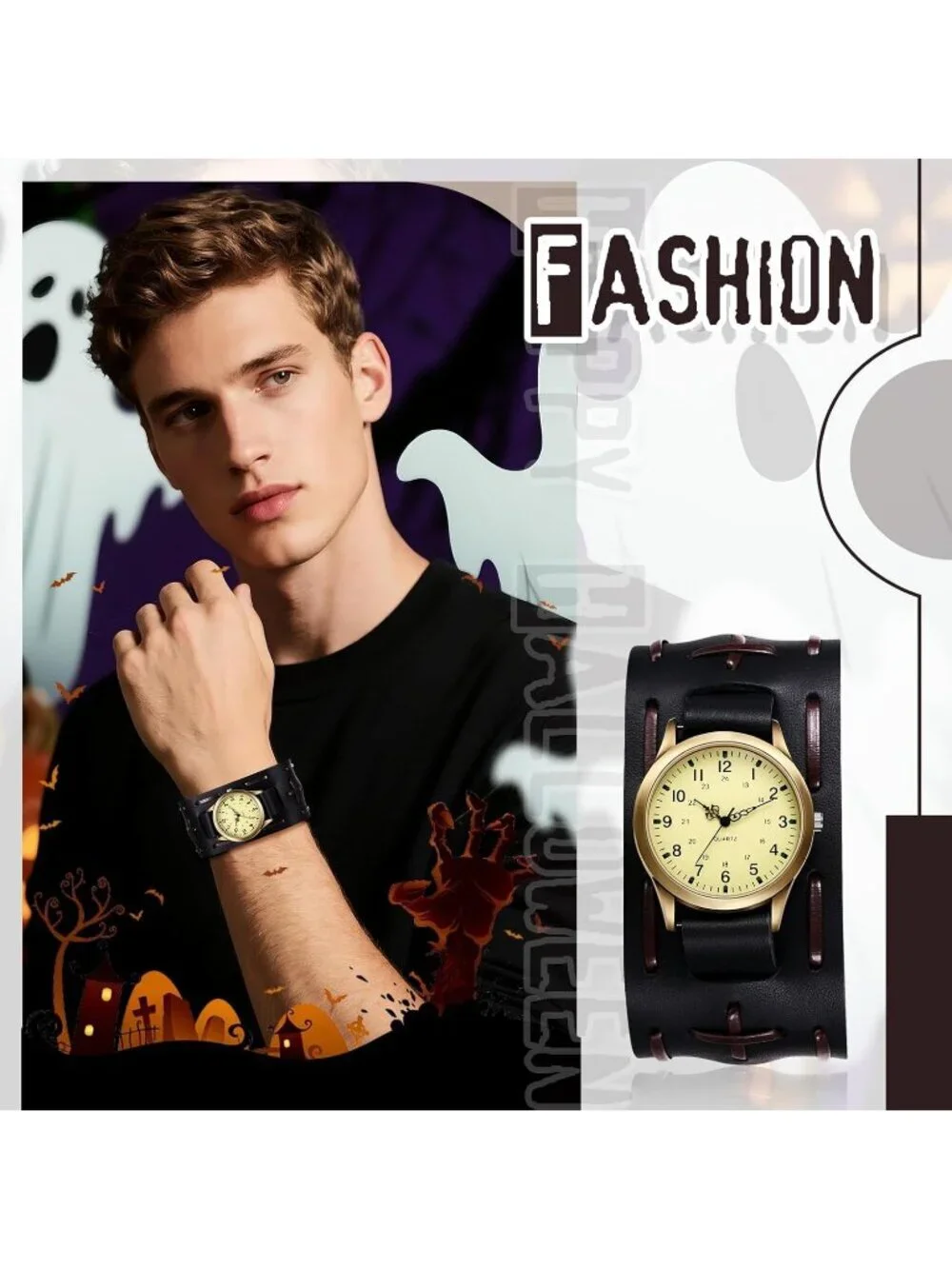Unisex Black Analog Quartz Arabic Numerals Leather Strap Vintage Wrist Watch
